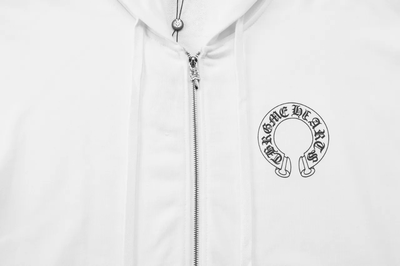 P310 Chrome Hearts Chrome Hearts Horseshoe Printed Hooded Cardigan Sweater Size: SMLXL Color: Black White